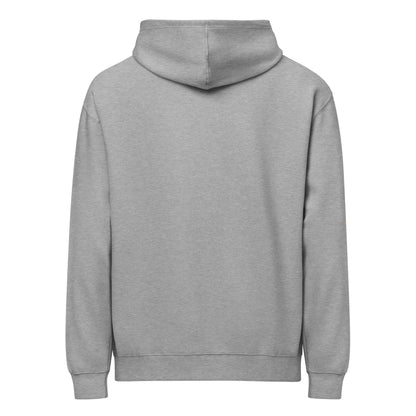 Boxy-Hoodie für Herren in Carbon Grey mit dichter Fleece-Textur und markanter Passform von hinten gezeigt.