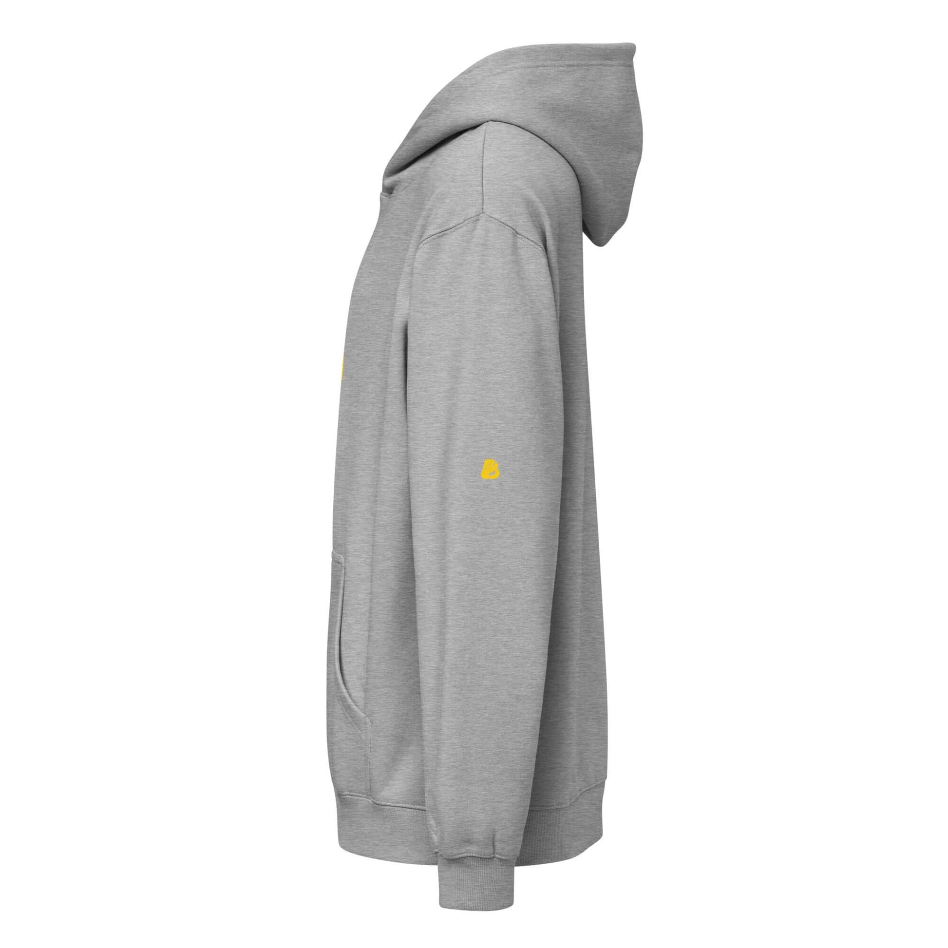 Boxy-Hoodie für Herren in Carbon Grey, Seitenansicht zeigt weich gewebtes Fleece und tiefe Schultern für markante Passform.