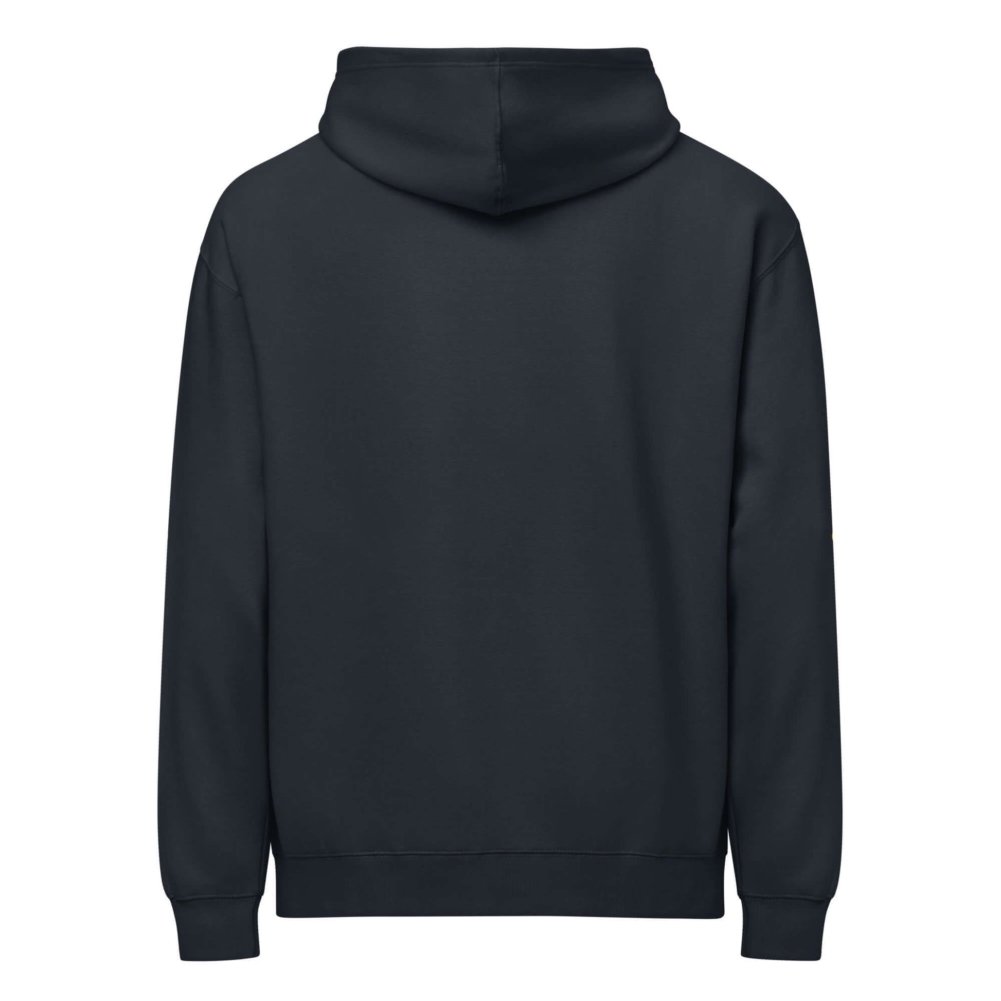 Boxy-Hoodie für Herren in Carbon Grey, Rückansicht, aus weichem, dicht gewebtem Fleece, 60% Baumwolle, 40% Polyester, für modernen Look.