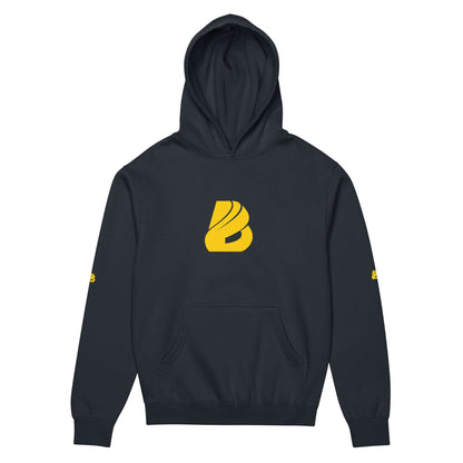 Boxy-Hoodie für Herren in Carbon Grey with yellow logo, featuring soft fleece and oversized fit for modern style