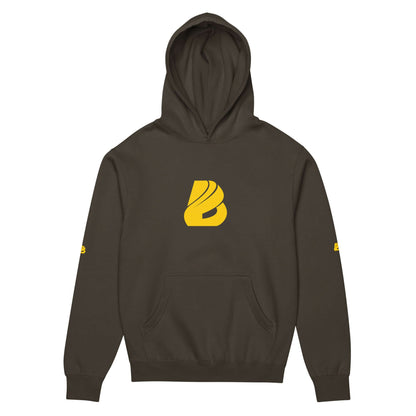Boxy-Hoodie für Herren in Carbon Grey mit gelbem Logo, weiches Fleece, oversized Passform, stilvoll und bequem.