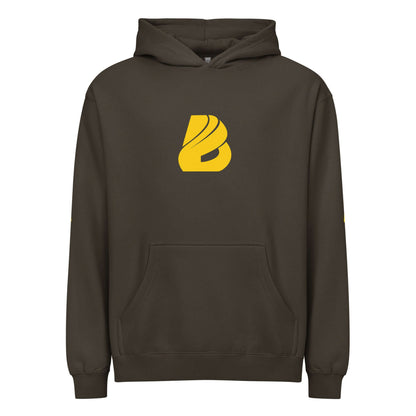 Boxy-Hoodie für Herren in Carbon Grey mit gelbem Logo, weiches Fleece, oversized Passform, modisches Herren Sweatshirt, bequem und stylisch.