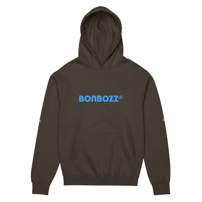 Boxy-Hoodie für Herren in Carbon Grey, Bonbozz-Logo, aus dicht gewebtem Fleece, oversized Passform, 60 % Baumwolle, 40 % Polyester.