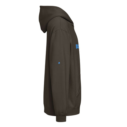 Boxy-Hoodie für Herren in Dark Green, side view showcasing soft fleece and oversized design.