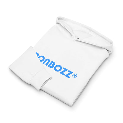 Boxy-Hoodie für Herren in Weiß, gefaltet, zeigt weiches Fleece, überlappenden Ausschnitt, Carbon Grey erhältlich, modische Kapuzenpullover.
