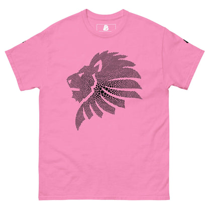 Pink T-shirt with black dotted lion head design on front