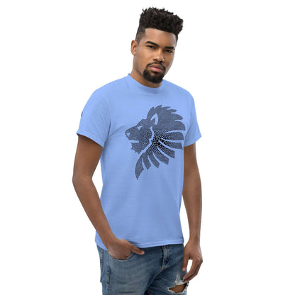 Klassisches Herren-T-Shirt N°1 in Blau mit Löwengrafik, perfekt für Lagenlooks, 100% Baumwolle, trendig und strukturiert.