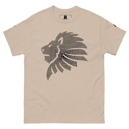 Beige t-shirt with stylized lion graphic design