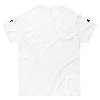 Back view of Klassisches Herren-T-Shirt N°1, made from 100% cotton, showcasing a structured look for layering in a trendy white color.