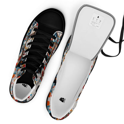 High-Top Leinenschuhe für Herren N°9 in schwarz mit bunter Musterung, atmungsaktiver Stoff und gepolsterter Kragen.