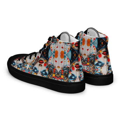 High-Top Leinenschuhe für Herren N°9 with colorful abstract design, handcrafted canvas, breathable lining, and padded collar.