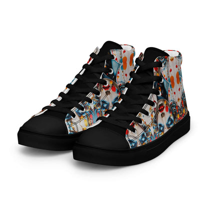 High-Top Leinenschuhe für Herren N°9, trendige handgefertigte Canvas-Schuhe mit buntem Muster und Schnürung vorne.