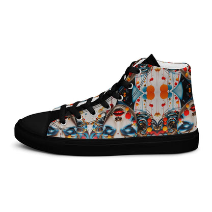 Vibrant High-Top Leinenschuhe für Herren N°9, canvas with artistic design, black sole, breathable lining, and lace-up front.