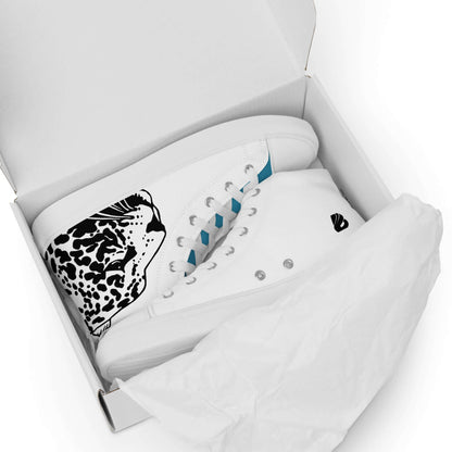 High-Top Leinenschuhe für Herren N°5 in einer Schuhschachtel with weißem Leopardenmuster und blauen Details