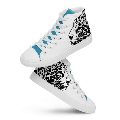 High-Top Leinenschuhe für Herren N°5 mit Leopardenmuster, handgefertigt, atmungsaktiv mit EVA-Sohle und weißen Schnürsenkeln.