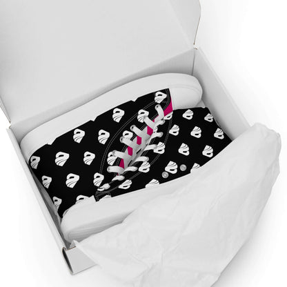High-Top Leinenschuhe für Herren N°7 in Box, schwarze Schuhe mit Muster, weiße Schnürsenkel, atmungsaktiv und handgefertigt