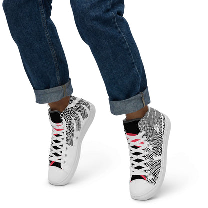 High-Top Leinenschuhe für Herren N°6 in schwarz-weißem Design mit gepolstertem Kragen und weißen Schnürsenkeln.