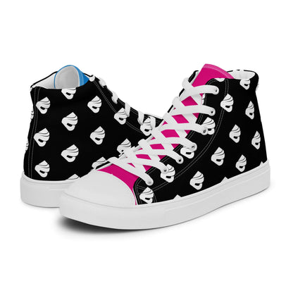 High-Top Leinenschuhe für Herren N°7, black canvas sneakers with white sole and lace, graphic design, hand-crafted, stylish men’s shoes