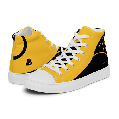 High-Top Leinenschuhe für Herren N°8 - handgefertigte gelbe Sneakers mit weißen Schnürsenkeln und Gummisohle, trendiges Design.