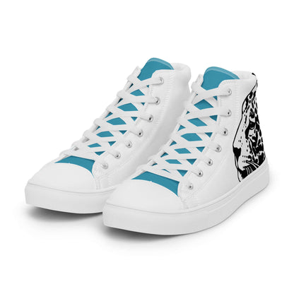 High-Top Leinenschuhe für Herren N°5, weiß mit Wildtiermuster. Handgefertigt mit EVA-Gummisohle und Kunstlederzehenkappe.
