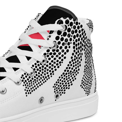 High-Top Leinenschuhe für Herren N°6, weiß mit schwarzen Punkten, handgefertigt, atmungsaktives Futter, Gummisohle, modisch und trendy.