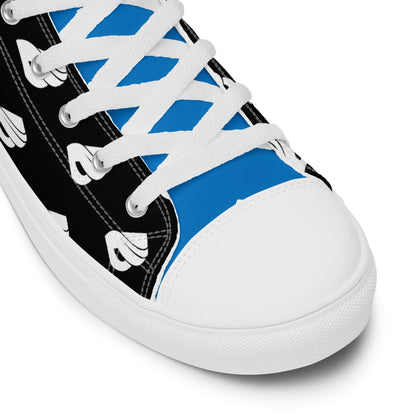 High-Top Leinenschuhe für Herren N°7, blaue Zehenkappe, weiße Schnürsenkel, handgefertigt, trendiges Schuhdesign