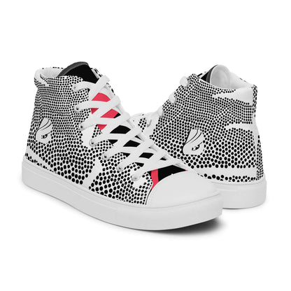 High-Top Leinenschuhe für Herren N°6 in modernem Design mit schwarzem Punktmuster, weißer Sohle und Schnürsenkeln. Handgefertigt und stylish.