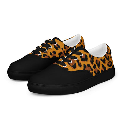 Stylish Herren-Canvas-Schuhe with leopard print and breathable lining, featuring EVA rubber sole and cushioned collar and tongue.
