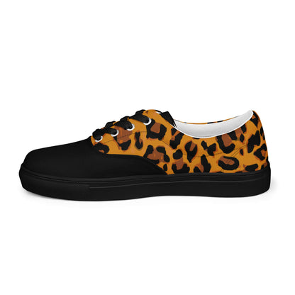 Leopard print Herren-Canvas-Schuhe with black rubber sole for stylish versatility and comfort.