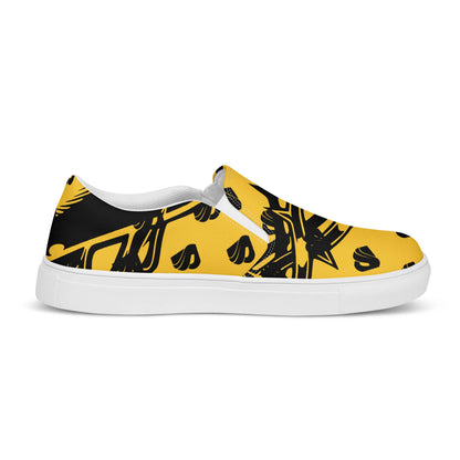 Herren-Canvas-Slipper N°1: Yellow and black men's slip-on shoe with EVA rubber sole and removable insole for comfort and style.