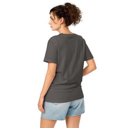 Mittelschweres Unisex Bio-T-Shirt in grau, 100% Bio-Baumwolle, von hinten getragen