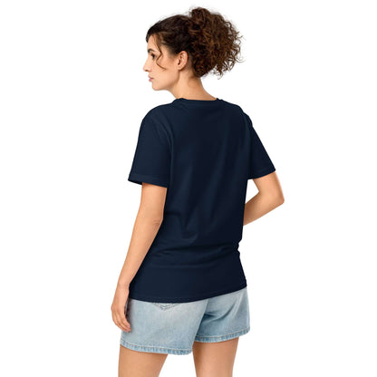 Mittelschweres Unisex Bio-T-Shirt in Dunkelblau, rückseitige Ansicht, aus 100 % Bio-Baumwolle, perfekt für umweltfreundliche Mode.