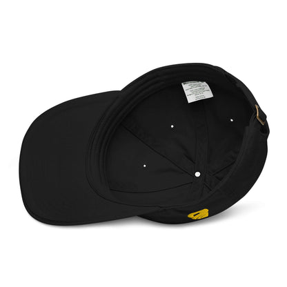 Interior view of Bio-Dad Hat N°1, showcasing 100% organic cotton and unstructured 6-panel design for sustainable fashion.