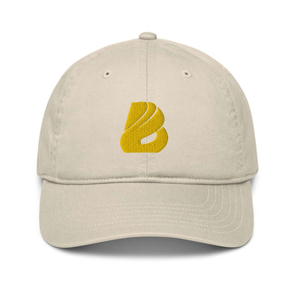Bio-Dad Hat N°1 made from 100% organic cotton, beige cap with yellow logo, unstructured 6-panel, eco-friendly fashion choice