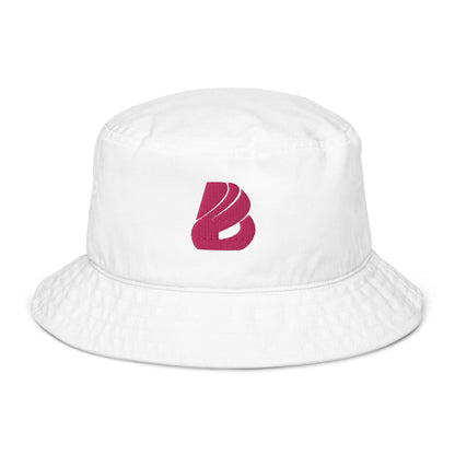 Fischerhut aus Bio-Baumwoll-Twill N°0, stylisher weißer Twill-Hut mit rotem Logo, nachhaltig und atmungsaktiv, One Size