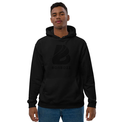 Hochwertiger Öko Kapuzenpullover N°13 in Schwarz, aus Bio-Baumwolle und recyceltem Polyester, klassisches Streetwear-Design mit Kapuze.