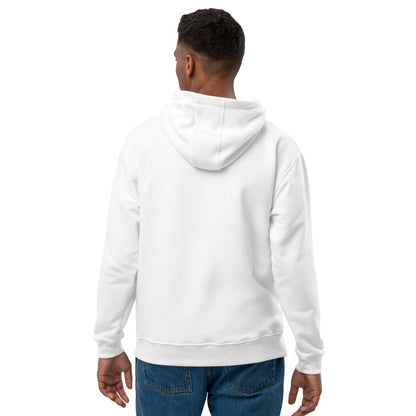 Back view of man wearing Hochwertiger Öko Kapuzenpullover N°10, showcasing eco-friendly hoodie design with sustainable materials.