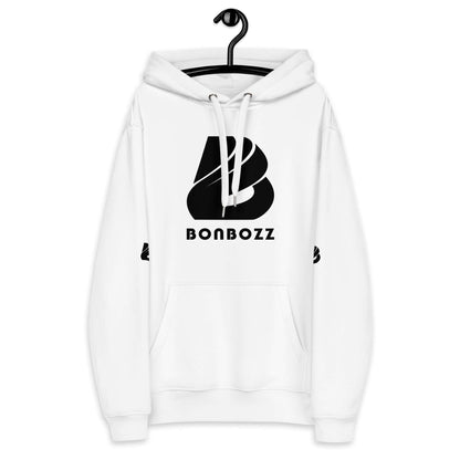 Hochwertiger Öko Kapuzenpullover N°13 in Weiß mit Beuteltasche und doppellagiger Kapuze, ideal für Streetwear-Looks.