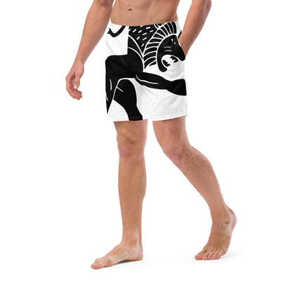 Recycelte Schwimmshorts mit schwarz-weißem Muster, ideal für den Sommer, schnelltrocknend und atmungsaktiv für Komfort und Stil.