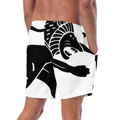 Recycelte Schwimmshorts mit schwarzem und weißem Muster, atmungsaktiv, schnell trocknend, ideal für den Sommer.