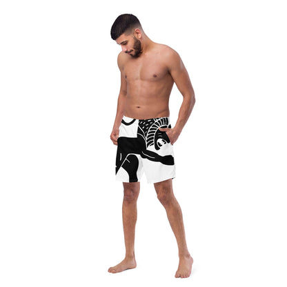 Model wearing Recycelte Schwimmshorts, quick-drying and breathable with silky anti-chafing lining, featuring pockets for essentials.