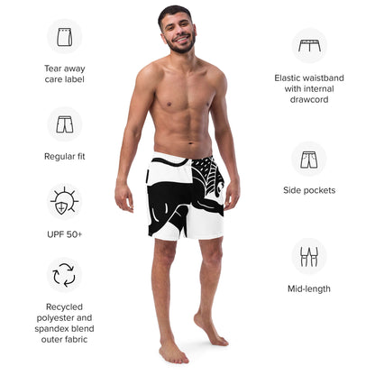 Model wearing Recycelte Schwimmshorts with UPF 50+, multiple pockets, and quick-dry fabric.