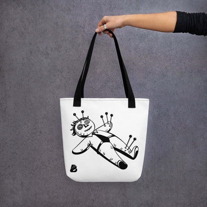 Stoffbeutel mit Voodoo-Puppe Design, großzügig und stylisch, aus 100% Polyester, 15" x 15" Größe, für vielseitige Nutzung.