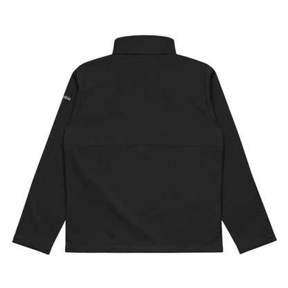 Back view of Weiche Columbia Softshell-Jacke N°1 in black, showcasing wind-resistant and water-repellent features for outdoor adventures.