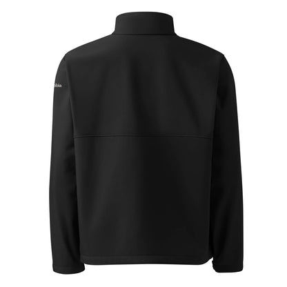 Back view of black Weiche Columbia Softshell-Jacke N°1 showing design details and durable material for outdoor adventures.