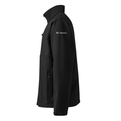 Weiche Columbia Softshell-Jacke N°1 in Schwarz, wind- und wasserabweisend, Seitenansicht.