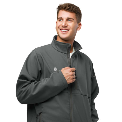 Weiche Columbia Softshell-Jacke N°1 in dark gray, perfect for outdoor adventures with weather resistance and adjustable features.