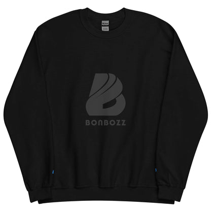 Alt Tag: Schwarzer Unisex-Pullover aus Baumwolle und Polyester mit klassischer Passform und Bonbozz-Logo, ideal für kältere Monate.
