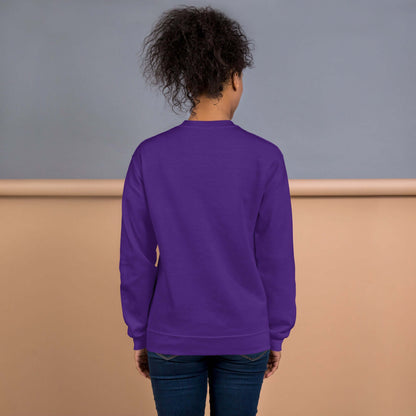 Back view of person wearing a purple Unisex-Pullover, showcasing soft fabric and classic fit. Ideal for cold weather.