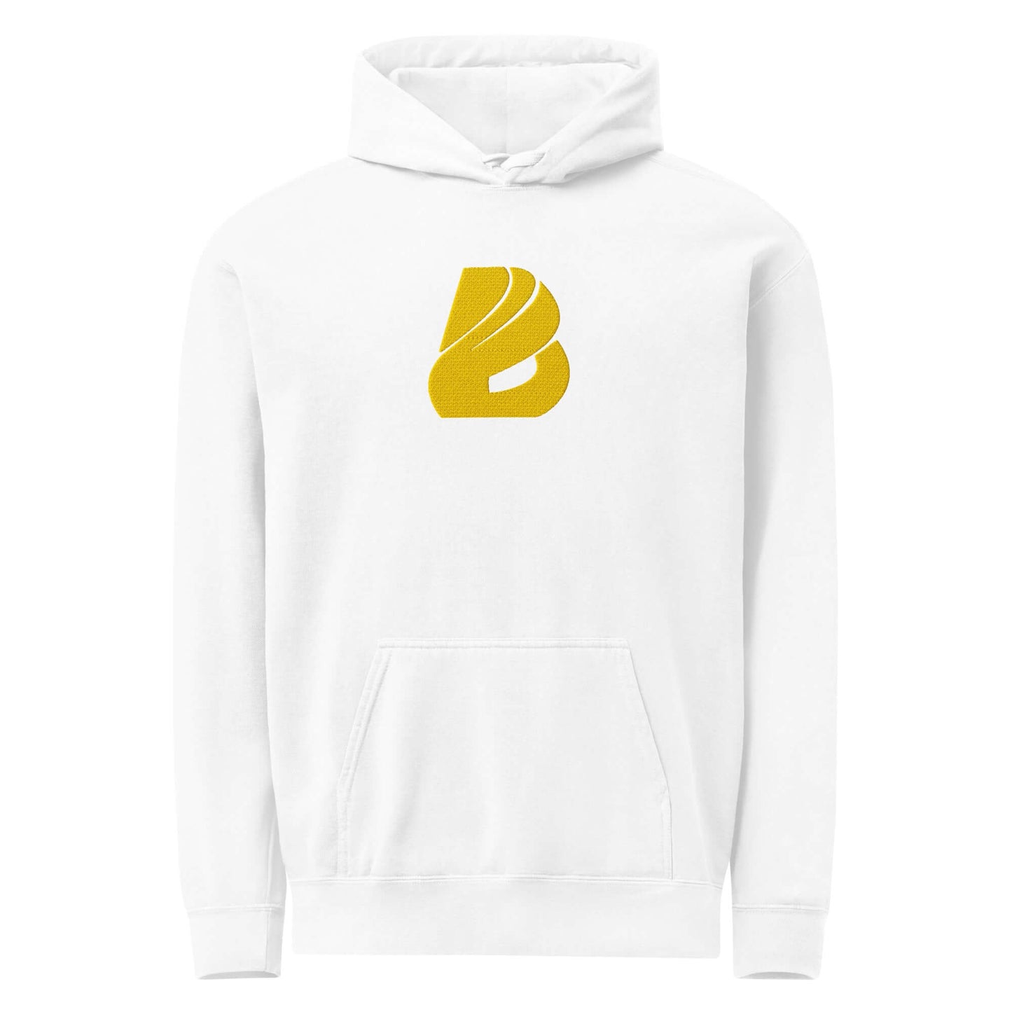 Textilgefärbter Unisex-Hoodie aus weicher Baumwollmischung, ideal zum Überziehen, mit eingewaschenem Look und gelbem Logo auf der Vorderseite.